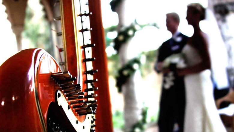 wedding couple and musical instrument